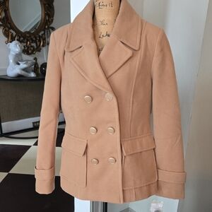 NWT Macy's Maralyn & Me Tan Double-Breasted Peacoat